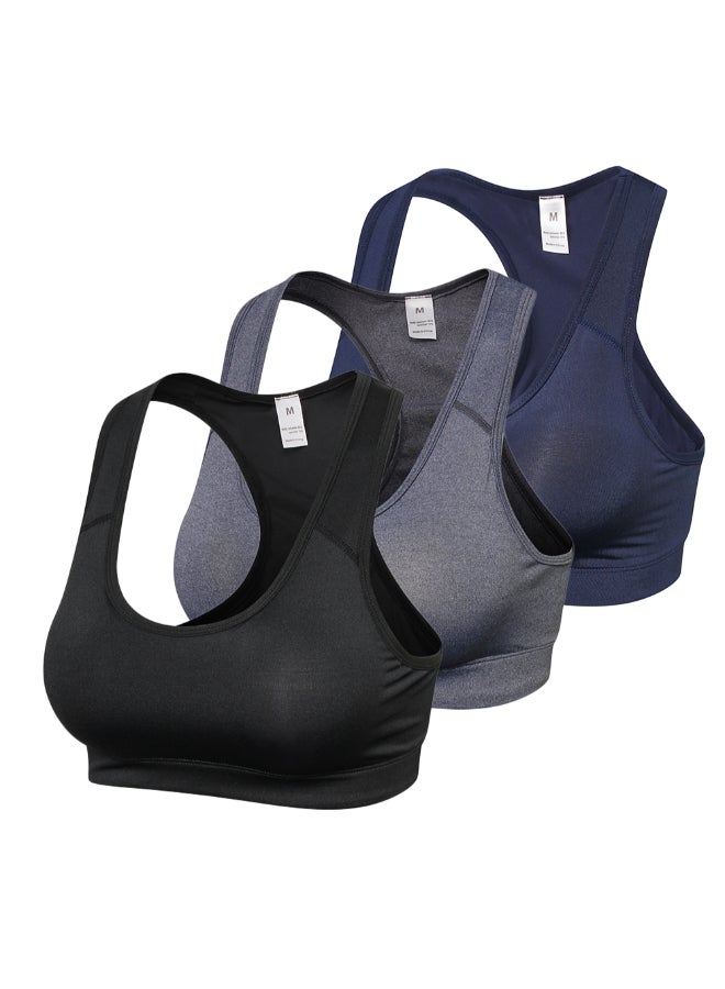 Pack Of 3 Workout Running Padded Bra Set Blue/Grey/Black - Image 1