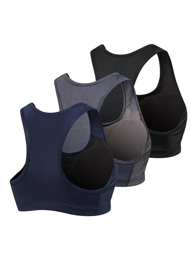 Pack Of 3 Workout Running Padded Bra Set Blue/Grey/Black - Image 2