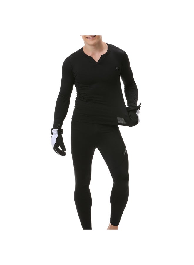 V Neck Long Sleeve Top Pants Long Johns Set Charcoal - Image 1