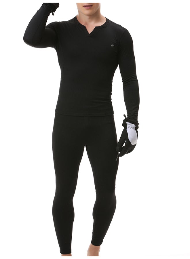 V Neck Long Sleeve Top Pants Long Johns Set Charcoal - Image 2