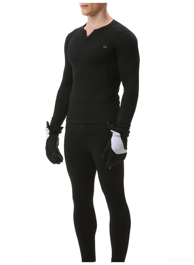 V Neck Long Sleeve Top Pants Long Johns Set Charcoal - Image 3
