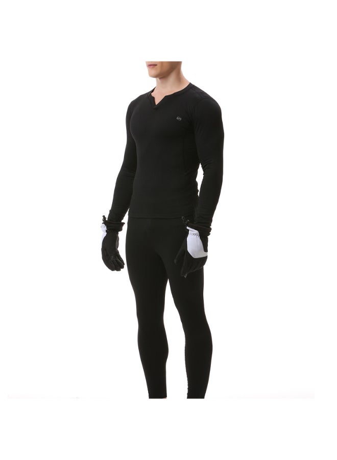 V Neck Long Sleeve Top Pants Long Johns Set Charcoal - Image 4