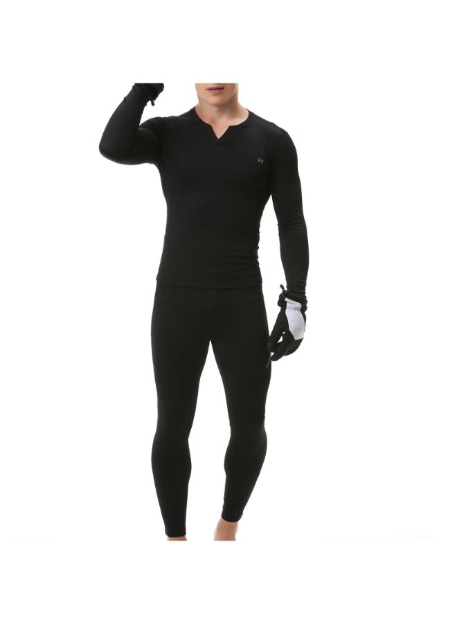 V Neck Long Sleeve Top Pants Long Johns Set Charcoal - Image 5