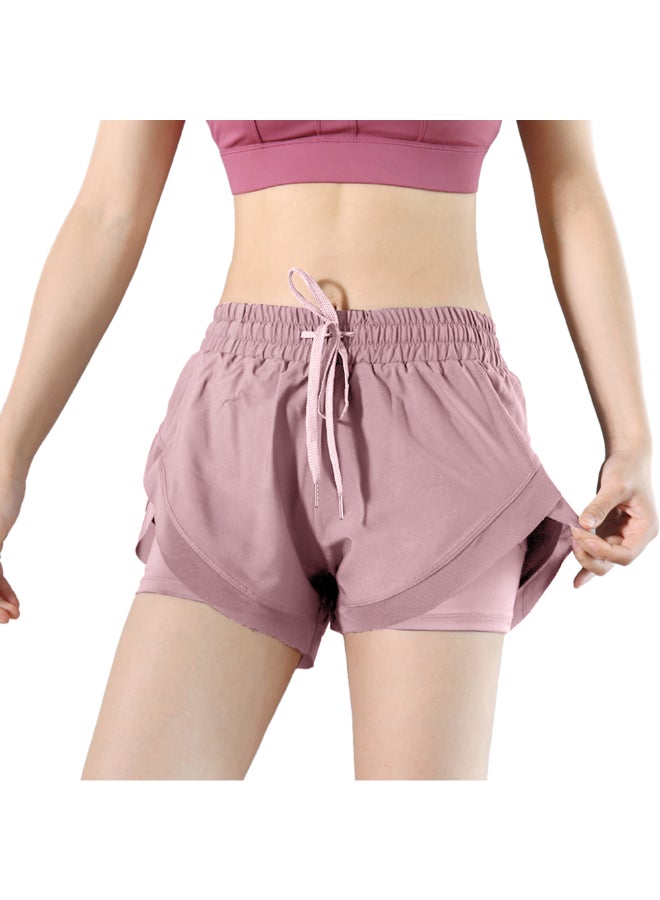 2-In-1 Women High Waist Yoga Shorts Pink  - Image 1