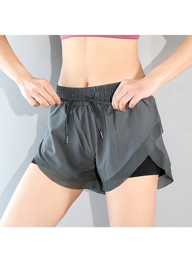 2-In-1 Women High Waist Yoga Shorts Grey  - Image 4