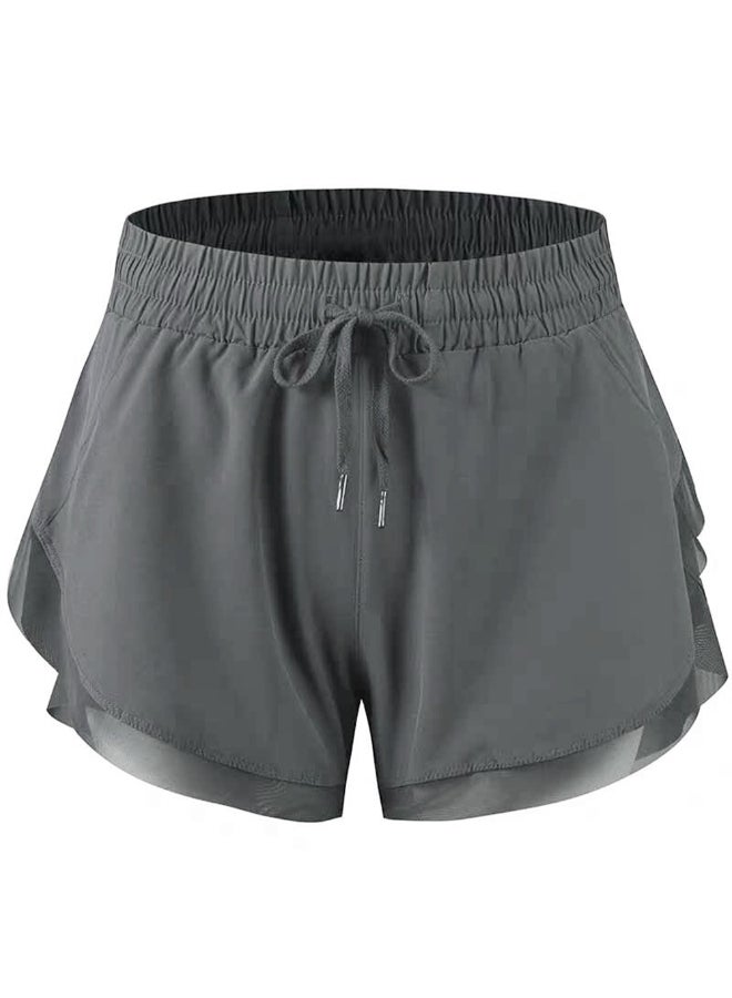 2-In-1 Women High Waist Yoga Shorts Grey  - Image 1