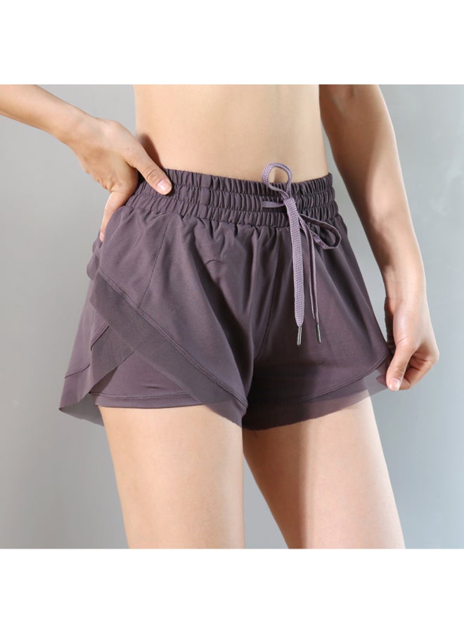 2-In-1 Women High Waist Yoga Shorts Purple  - Image 2