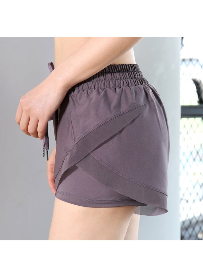 2-In-1 Women High Waist Yoga Shorts Purple  - Image 3