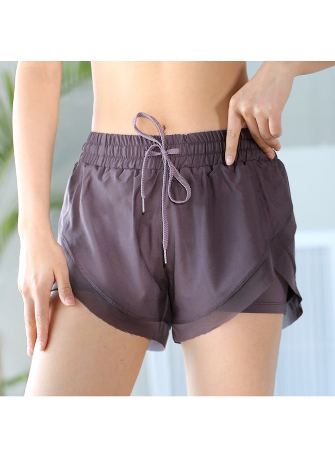 2-In-1 Women High Waist Yoga Shorts Purple  - Image 4