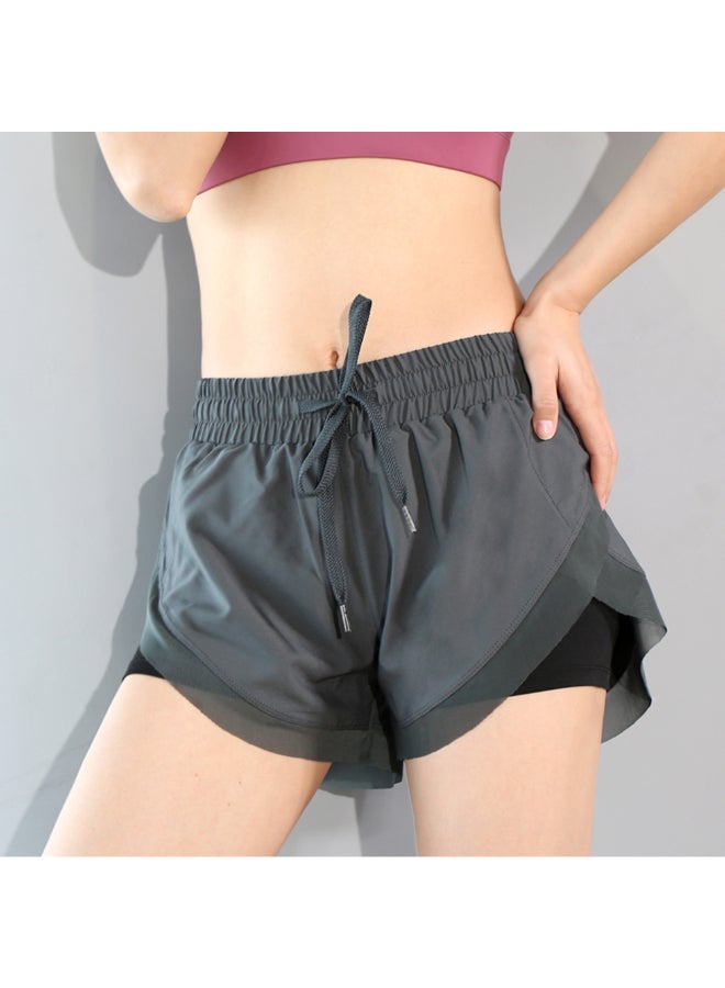 2-In-1 Women High Waist Yoga Shorts Dark Green  - Image 3