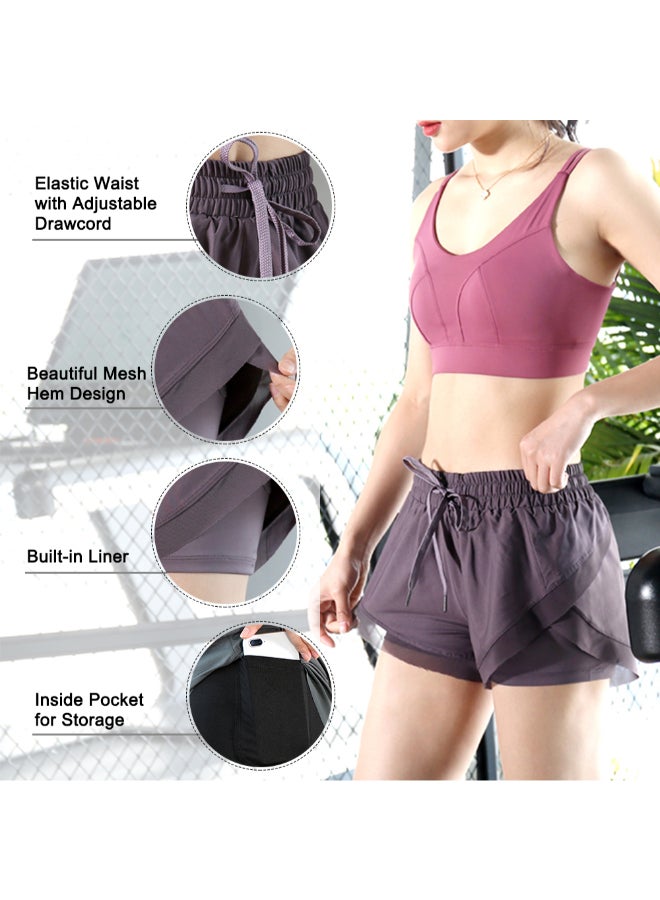 2-In-1 Women High Waist Yoga Shorts Dark Green  - Image 5