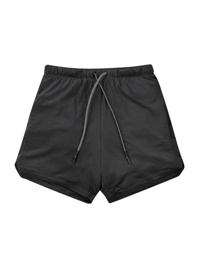 2 In 1 Athletic Running Gym Shorts Black - Image 1