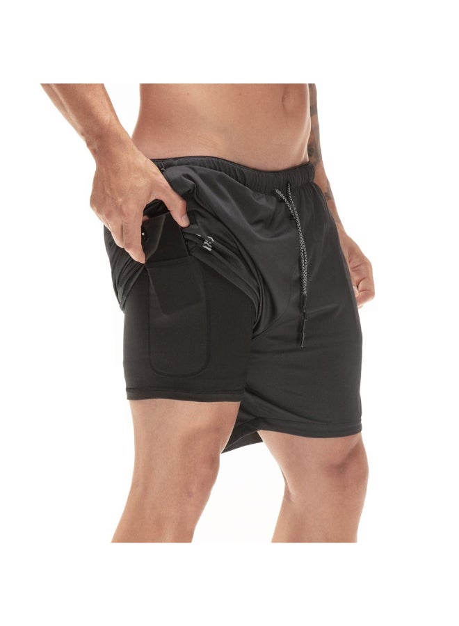 2 In 1 Athletic Running Gym Shorts Black - Image 2