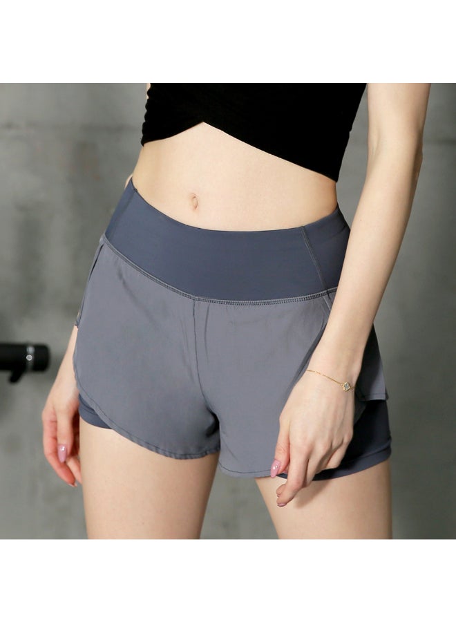 2-In-1 Women High Waist Yoga Shorts Grey - Image 2