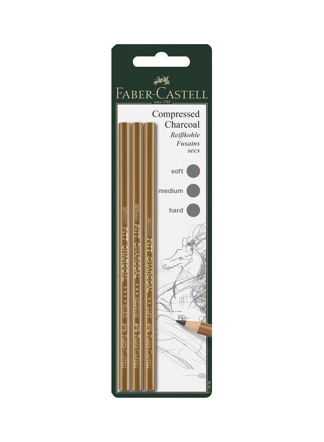 FABER-CASTELL 3-Piece Pitt Compressed Charcoal Pencil Brown 