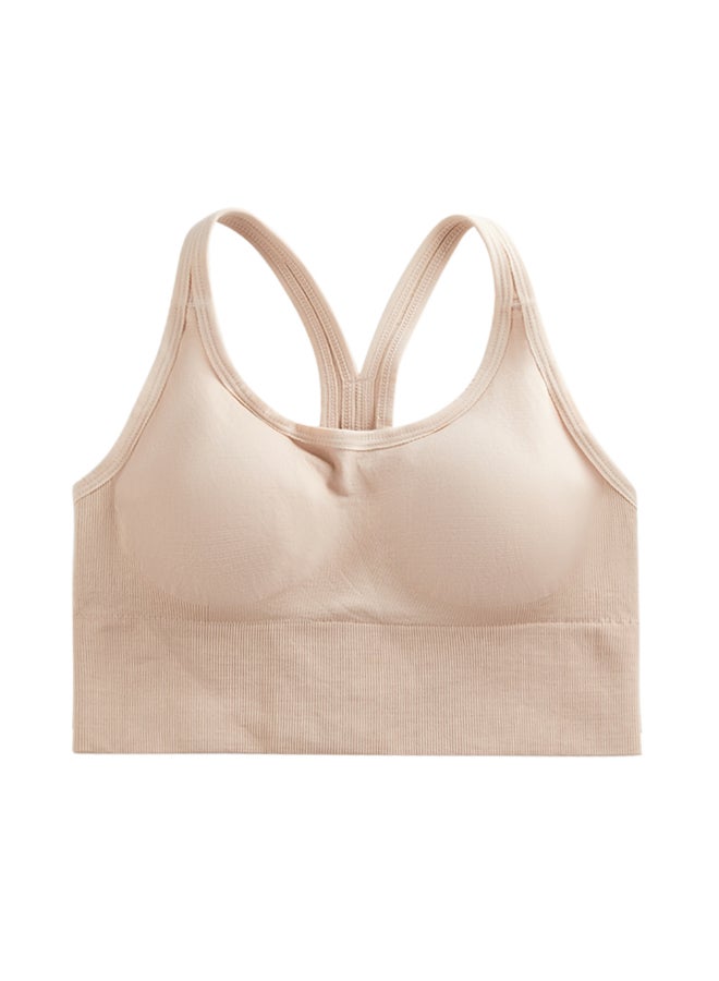 Wirefree Padded Yoga Sports Bra Beige - Image 1