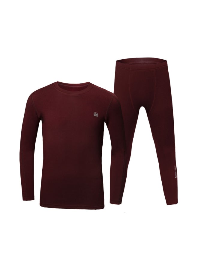 2-Piece Long Sleeve Top Pants Long Johns Set Red  - Image 1
