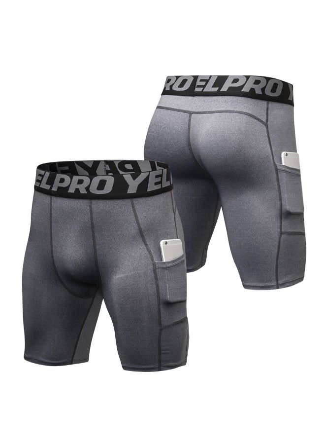 3-Piece Compression Workout Pocket Short Set Light Blue/Grey/Ink Black  - Image 2