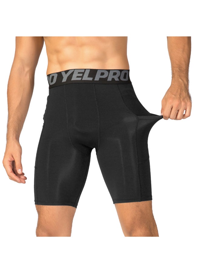 3-Piece Compression Workout Pocket Short Set Light Blue/Grey/Ink Black  - Image 4