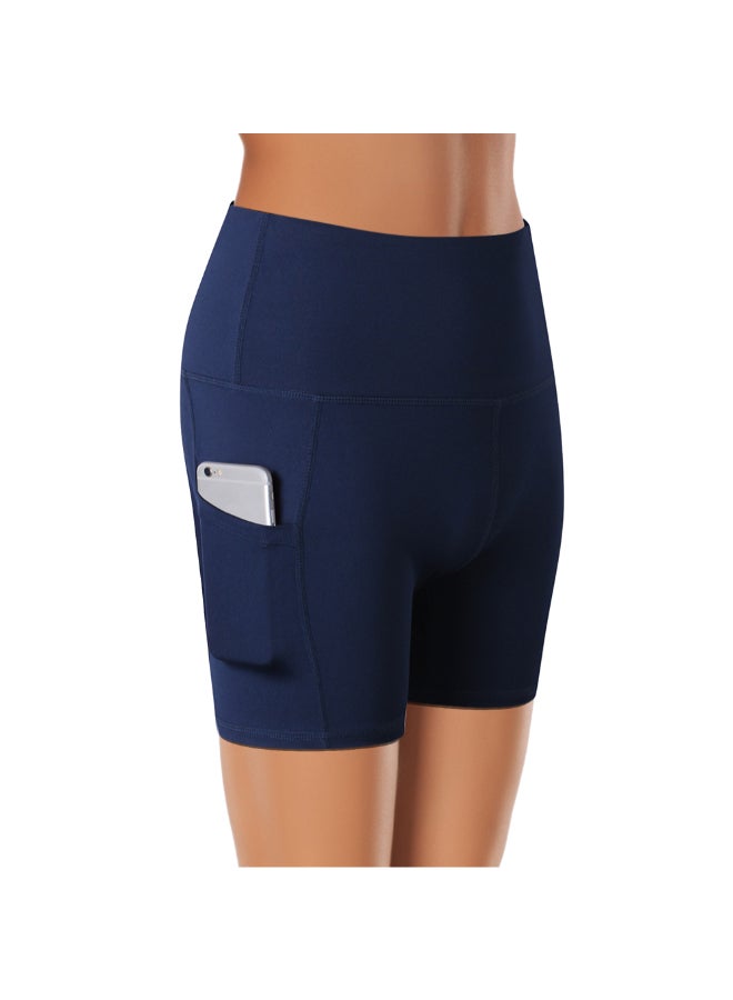 Generic - High Waist Workout Pocket Shorts Dark Blue - Image 1