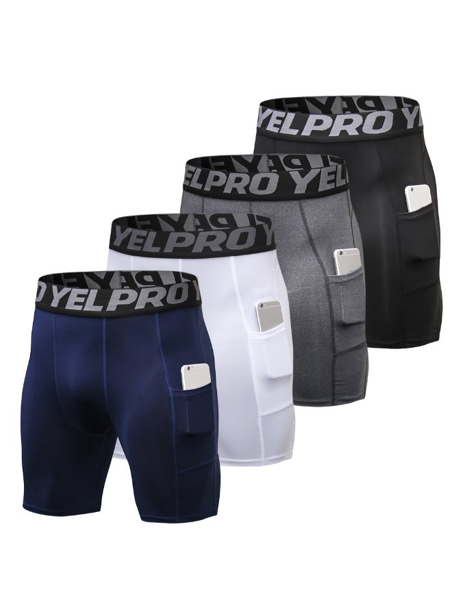 4-Piece Compression Sport Pocket Shorts Set Dark Blue/Grey/Black/White  - Image 1