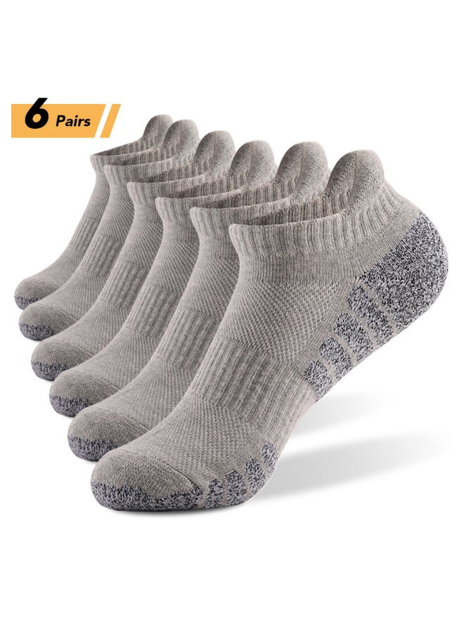 Set Of 6 Pair Of Athletic Anti-Skid Low-Cut Socks Light Grey  - Image 1
