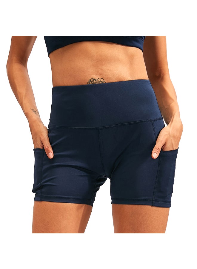 3-Piece Sport High Waist Compression Pocket Shorts Set Black/Grey/Dark Blue  - Image 3