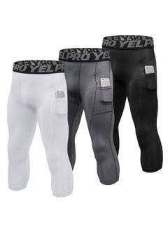 Generic 3-Piece High Waist Sport Leggings Set Black/Grey/White  - Image 1