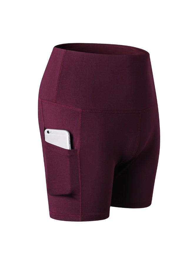 Generic - High Waist Workout Pocket Shorts Burgundy - Image 1