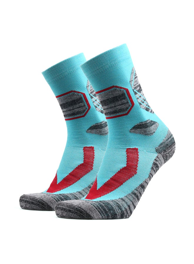 Anti Slip Sport Crew Socks Sky Blue/Grey/Red - Image 2