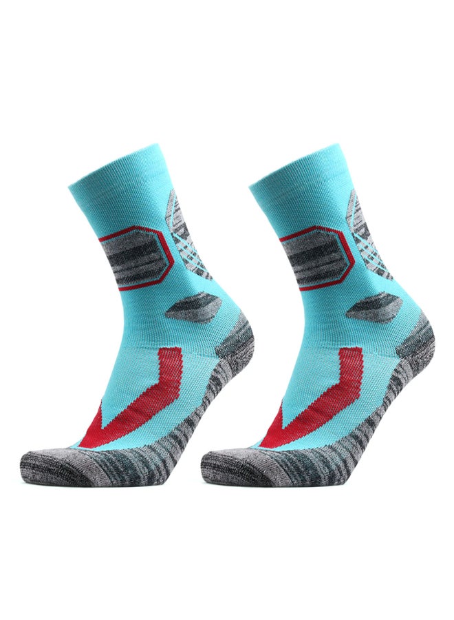 Anti Slip Sport Crew Socks Sky Blue/Grey/Red - Image 1