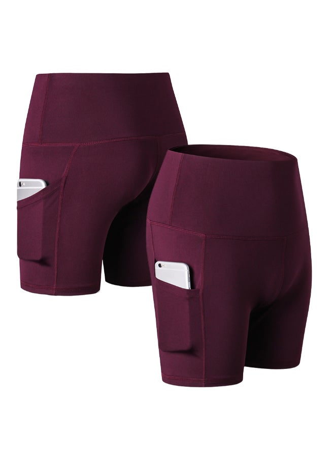 High Waist Workout Pocket Shorts Burgundy - Image 3
