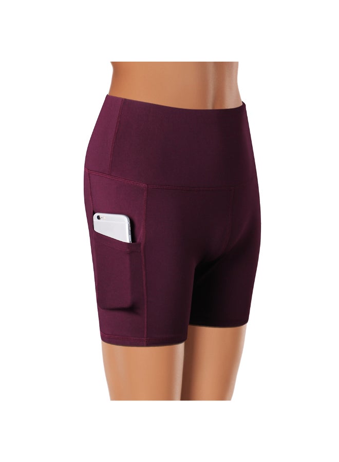 High Waist Workout Pocket Shorts Burgundy - Image 2