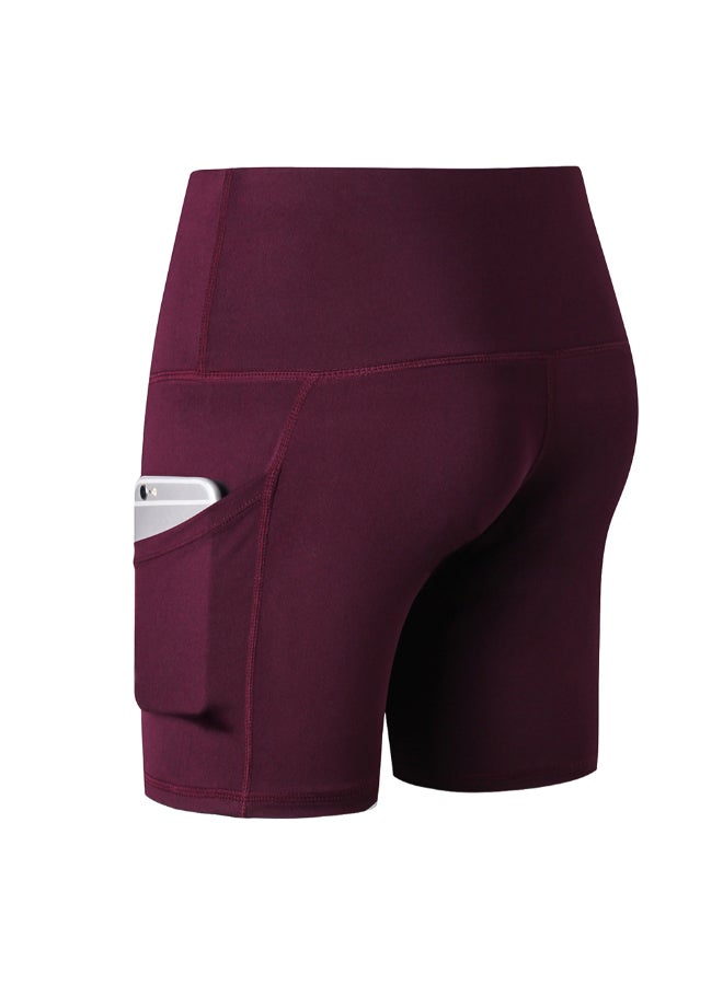 High Waist Workout Pocket Shorts Burgundy - Image 1