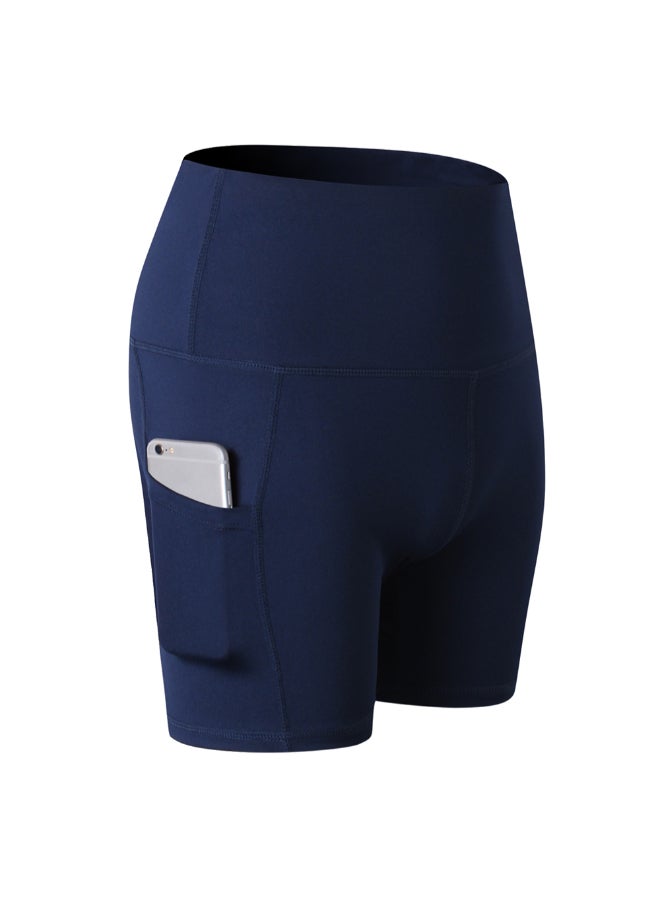 شورت بخصر مرتفع وجيب للتمارين الرياضية أزرق داكن - Image 1