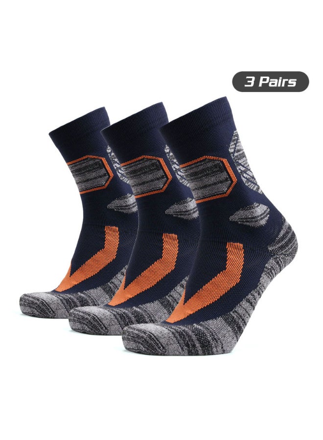 Pair Of 3 Anti Slip Sports Performance Socks Blue/Orange/Grey - Image 1