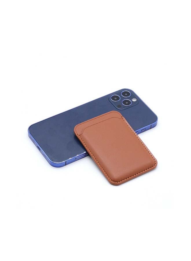 Intag Leather Wallet Pouch Card Holder With Magsafe Magnetic For iPhone 12 Brown - Image 2