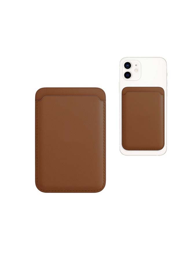 Intag Leather Wallet Pouch Card Holder With Magsafe Magnetic For iPhone 12 Brown - Image 3