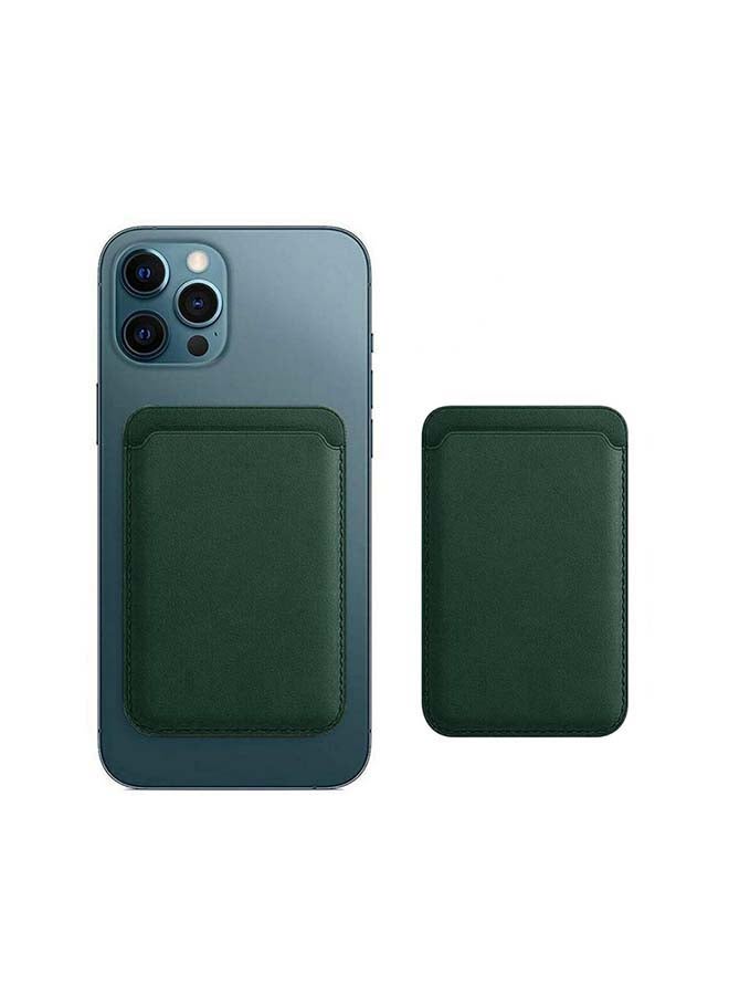 Intag Leather Wallet Pouch Card Holder With Magsafe Magnetic For iPhone 12 Green - Image 2