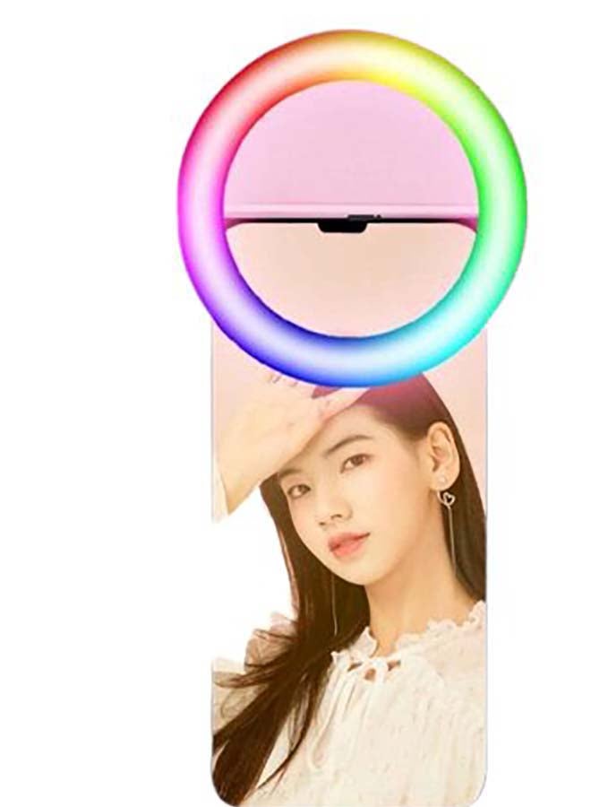 Intag Mini Clip-on Smartphone Selfie Ring RGB LED Light Beauty Lamp Built-in Rechargeable Battery For Smartphones Tablets Laptops Pink  - Image 2
