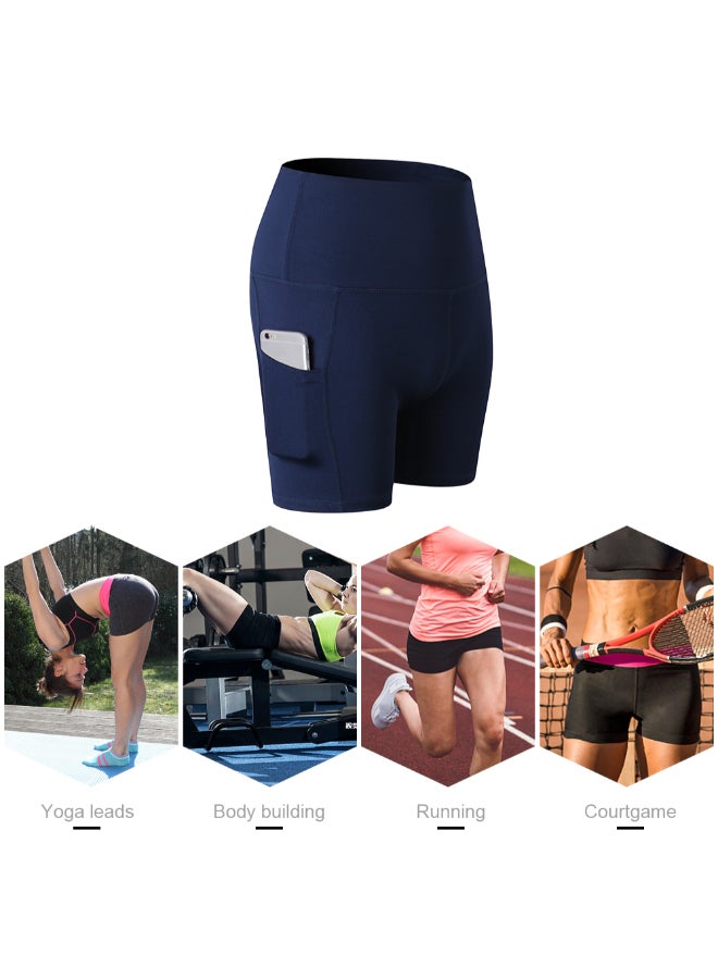 Generic - High Waist Workout Pocket Shorts Dark Blue - Image 1