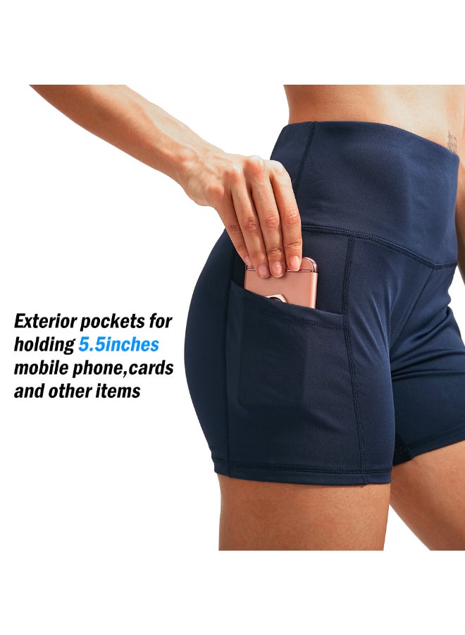 3-Piece Sport High Waist Compression Pocket Shorts Set Black/Grey/Dark Blue  - Image 5