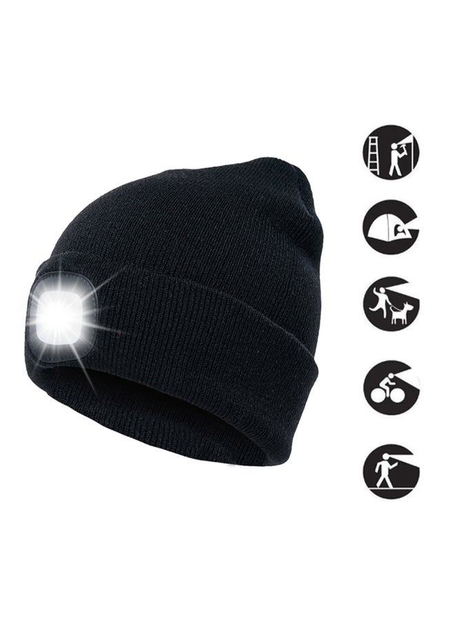 قبعة محبوكة مزودة بمصباح LED مدمج مناسبة للخريف والشتاء ورحلات السير أزرق كحلي