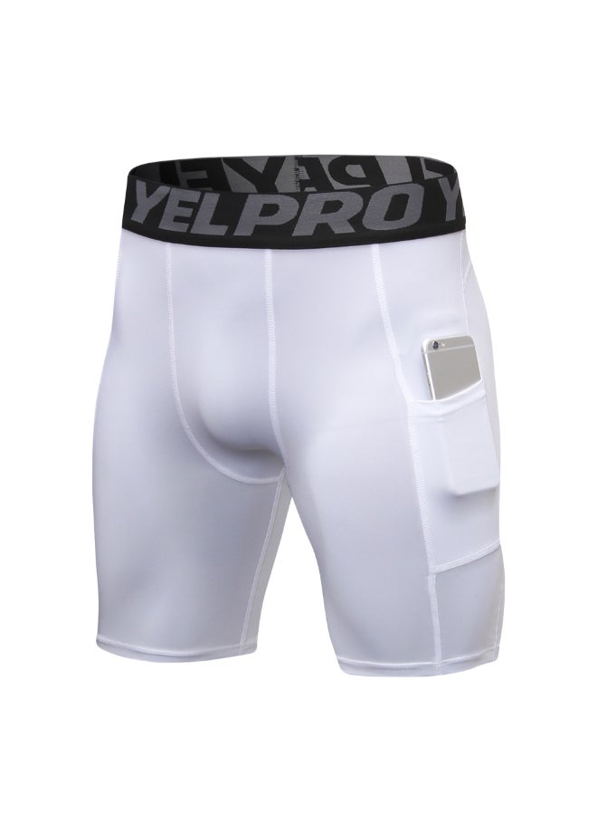 3-Piece Compression Workout Pocket Short Set White/Dark Blue/Grey  - Image 2