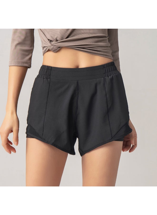 Generic - 2 In 1 Quick Dry Yoga Short Pants Black - Image 1