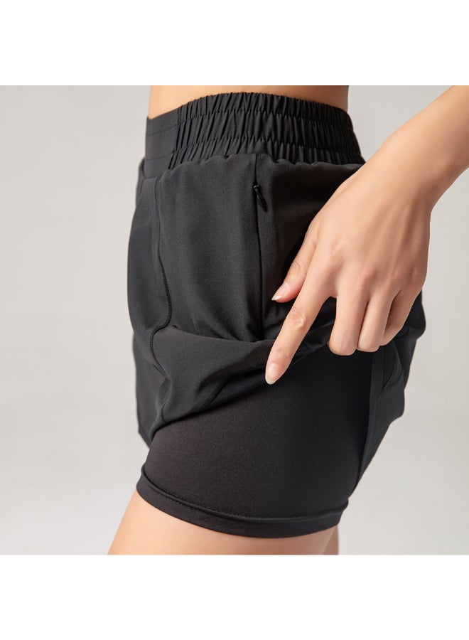 Generic - 2 In 1 Quick Dry Yoga Short Pants Black - Image 1