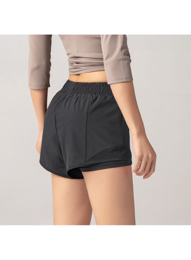 Generic - 2 In 1 Quick Dry Yoga Short Pants Black - Image 1