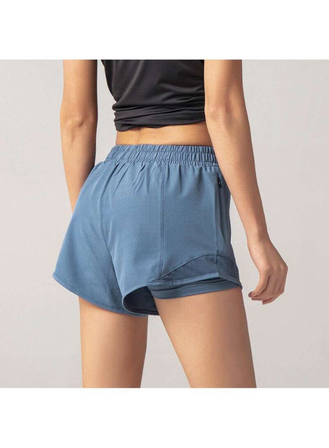 بنطال يوغا سريع الجفاف 2 في 1 أزرق - Image 3