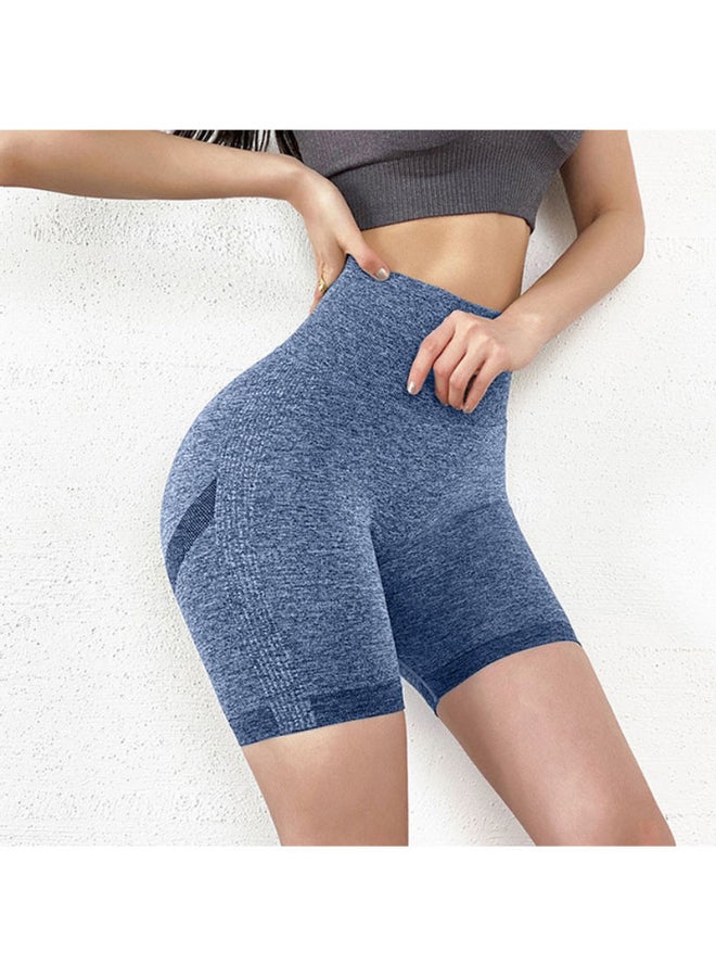 شورت يوغا سريع الجفاف بخصر مرتفع أزرق - Image 1