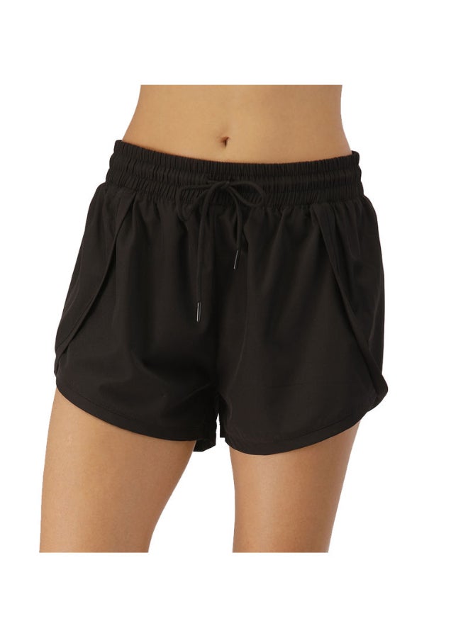 2 in 1 Elasticated Capris Shorts Black - Image 1